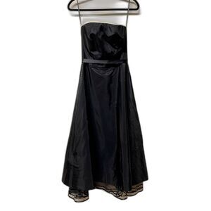 LAZARO Strapless Black Formal Midi Dress, Sz 8